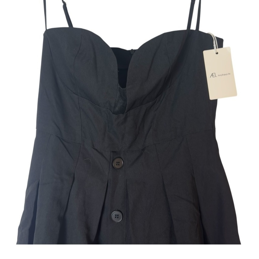 Amy Enjoy Life Black Button Front Fit and Flare Dress Sleeveless Aline‎ NWT M